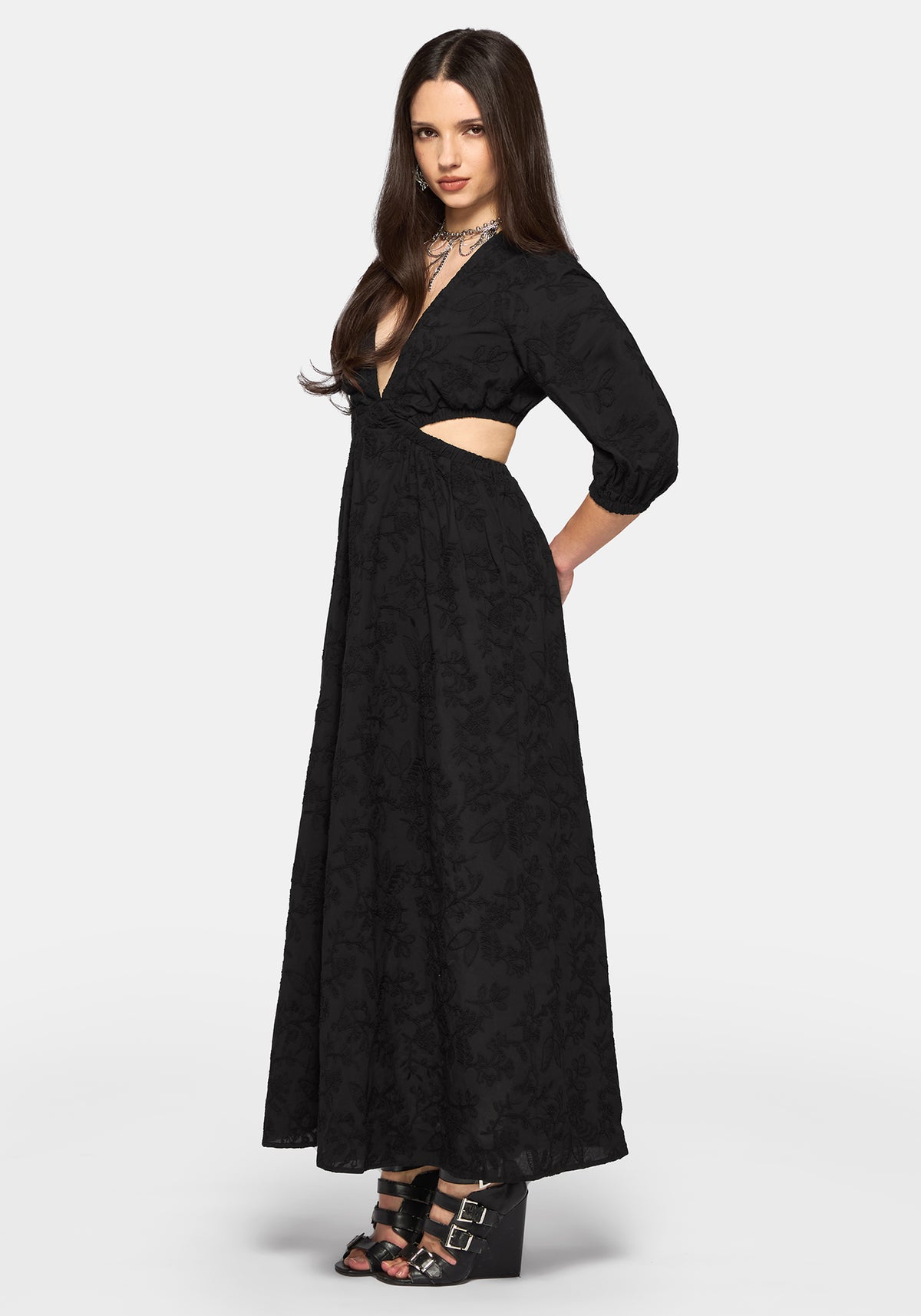 Lila Broderie Cut Out Maxi Dress