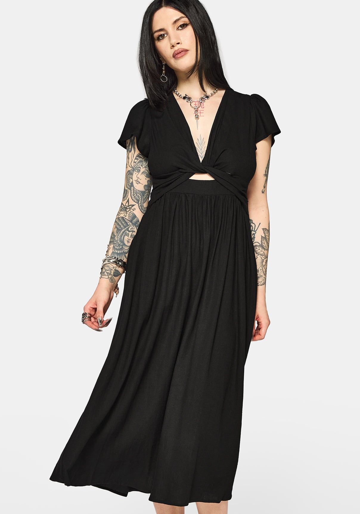 twist front midi dress Current Air Long Sleeve Black/gold M MG2602459 Buy Emerald Green Textured Satin