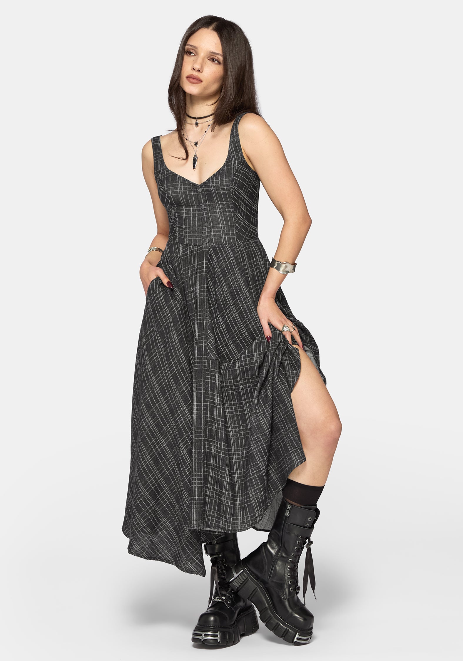 Caledon Check Gauze Midaxi Dress – Disturbia