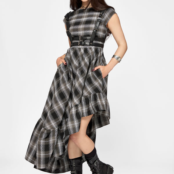 Noemi Check Asymmetric Ruffle Maxi Dress – Disturbia