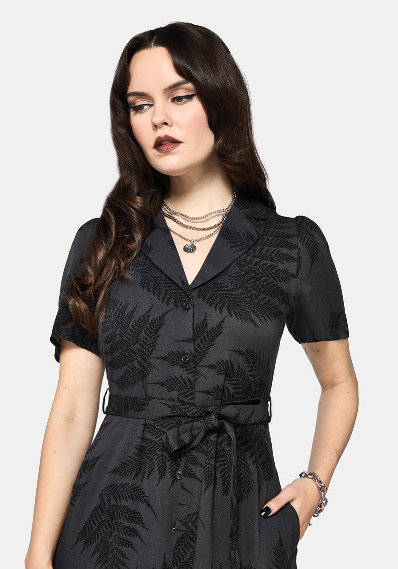 grey midi shirt dress Ruin Fern Printed Button Up Midi Shirt Dress