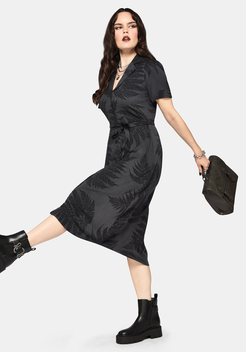 fern midi shirt dress Ruin Fern Printed Button Up Midi Shirt Dress