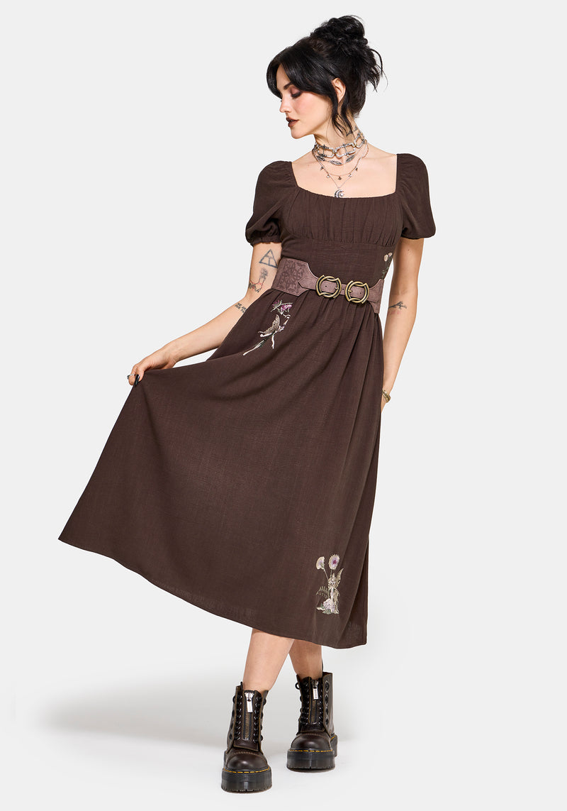ruched brown midi dress Brown Shimmer Mesh Long Sleeve Ruched Midi Dress main image 1