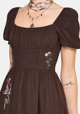 Faela Fairy Embroidered Milkmaid Ruched Midi Dress US 2