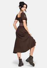 Faela Fairy Embroidered Milkmaid Ruched Midi Dress US 2