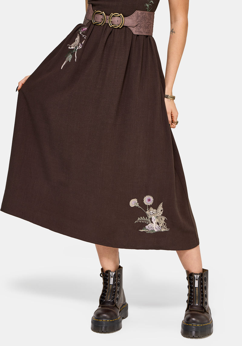 Faela Fairy Embroidered Milkmaid Ruched Midi Dress – Disturbia