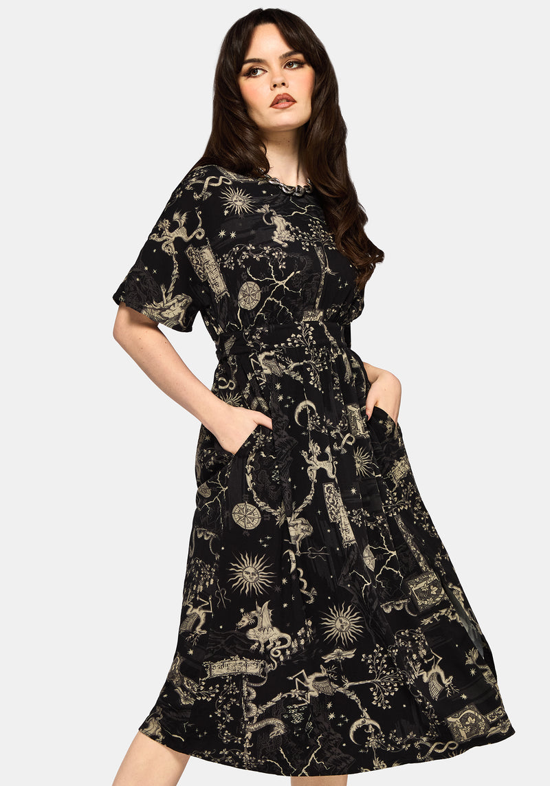 isolde maxi dress Isolde Medieval Map Tie Back Midi Dress – Disturbia