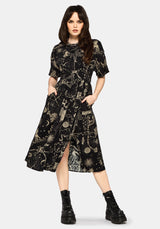 Isolde Medieval Map Tie Back Midi Dress