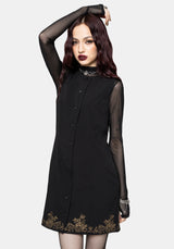 Ismay Vine Embroidered Hem Button Up Mini Dress