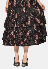 Noctua Owl Foxglove Printed Tiered Midaxi Dress