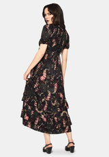 Noctua Owl Foxglove Printed Tiered Midaxi Dress