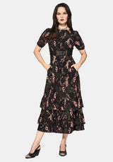 Noctua Owl Foxglove Printed Tiered Midaxi Dress