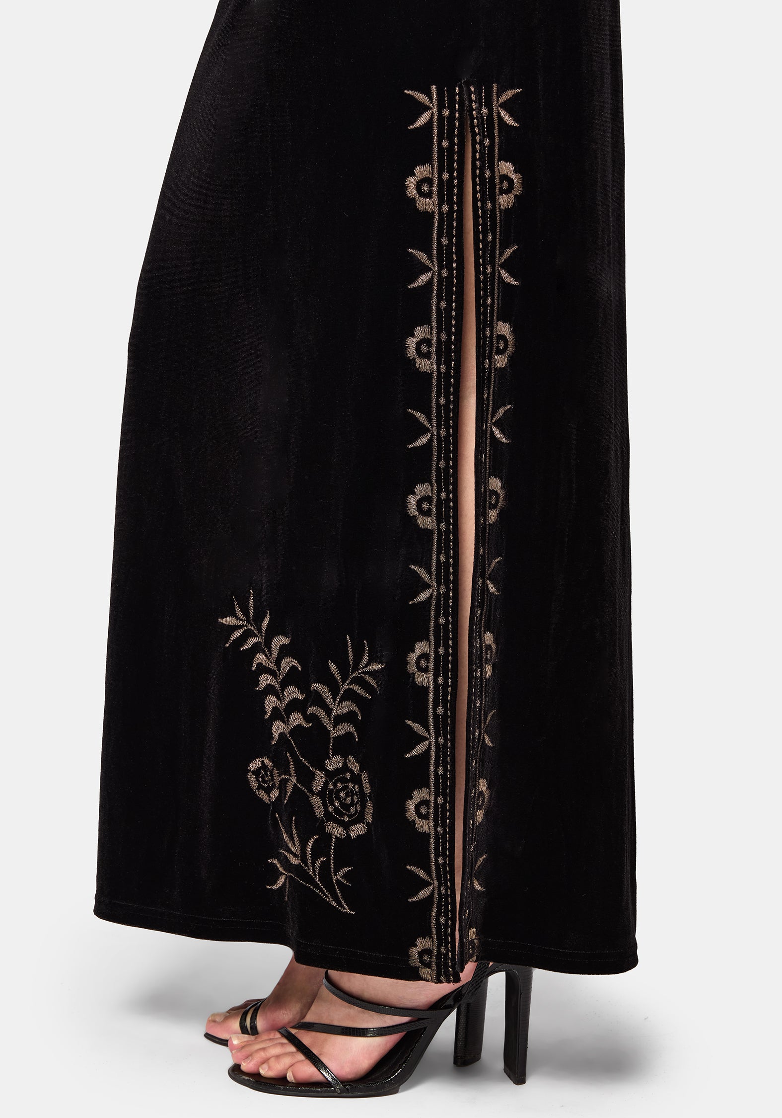 Kobra Embroidered Velour Maxi Slip Dress – Disturbia