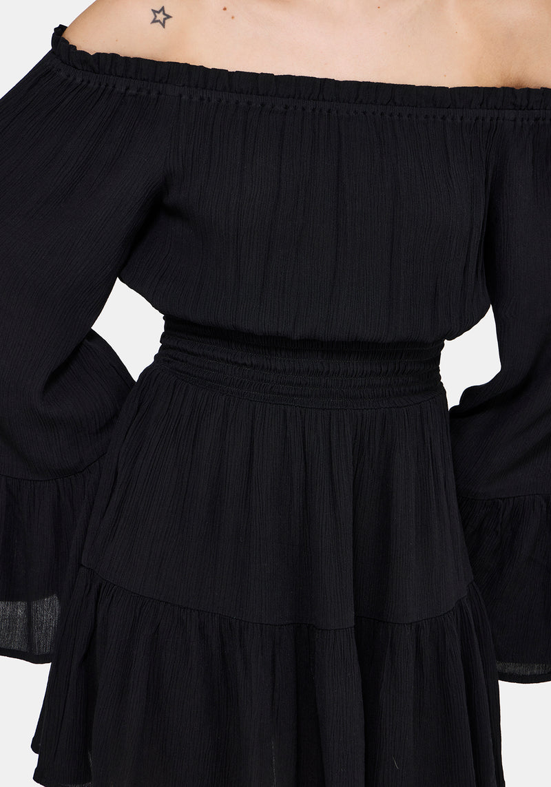 bardot mini dress long sleeve Amarantha Crinkle Bardot Mini Dress – Disturbia