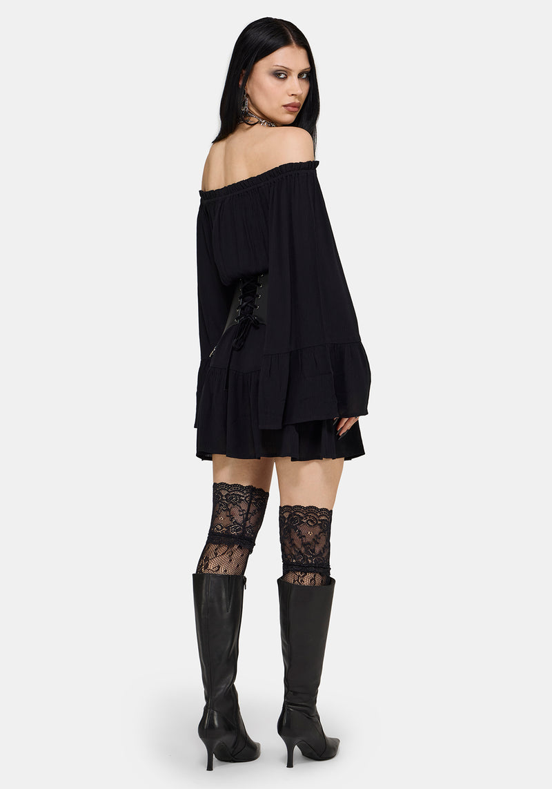 bardot mini dress long sleeve Amarantha Crinkle Bardot Mini Dress – Disturbia