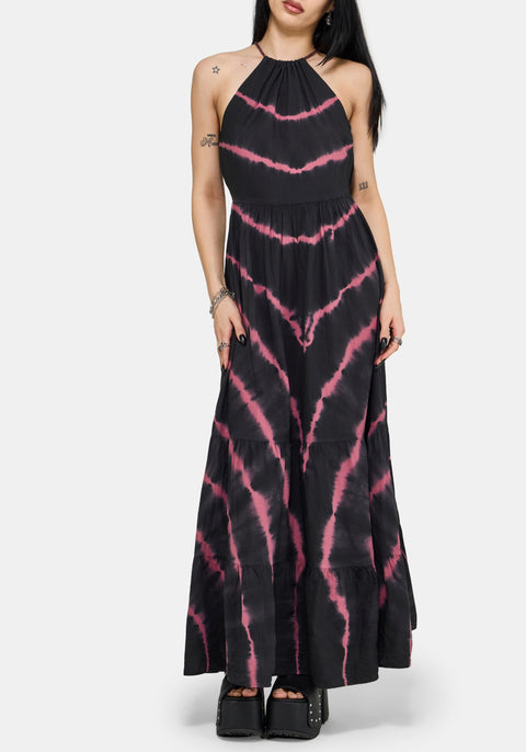 tie dye distressed mesh slit halter maxi dress Noxielle Tie Dye Halter Neck Racer Maxi Dress Disturbia