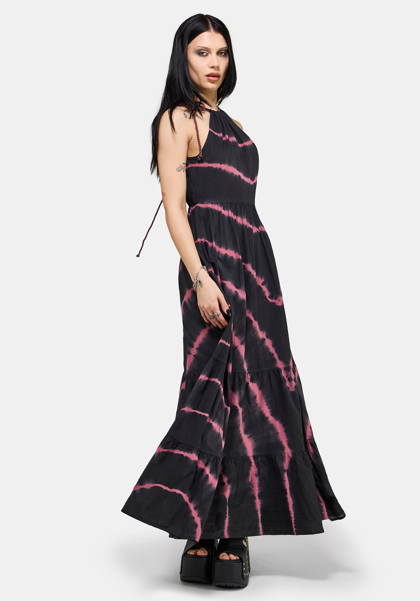 Noxielle Tie Dye Halter Neck Racer Maxi Dress – Disturbia