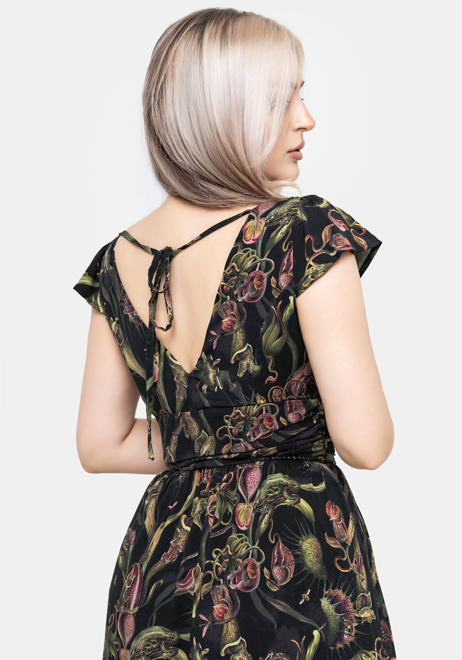 Dionaea Flytrap Print Plunge Maxi Dress
