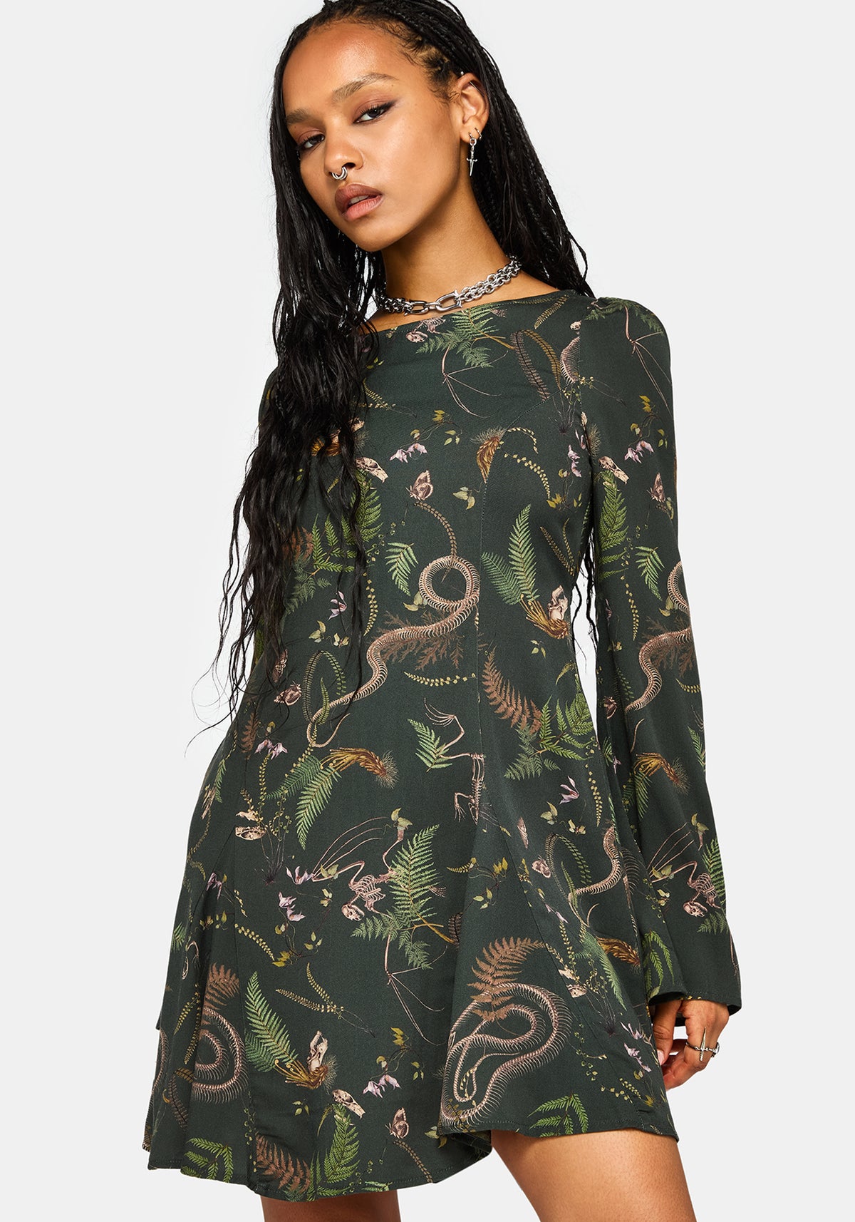 Noctaris Print Flared Sleeve Mini Dress