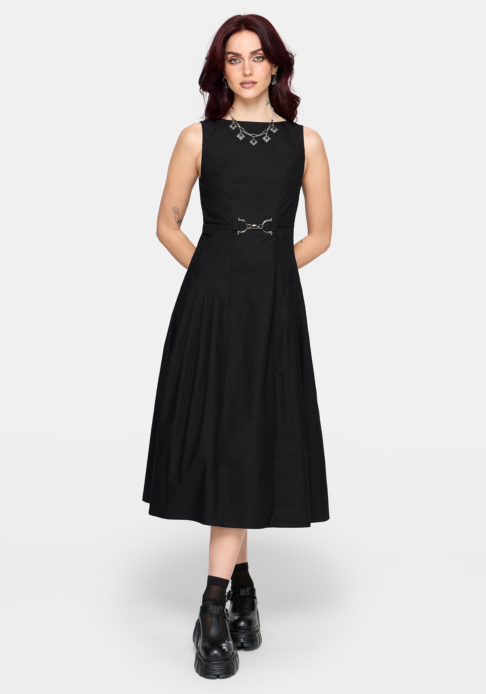 buckle dresses Black Distressed Faux Leather Buckle Detail Dress