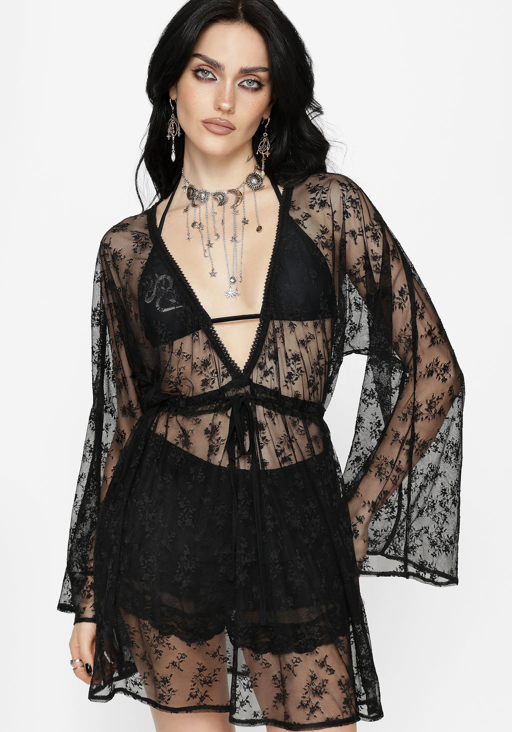 black lace beach dress Velmira Lace Mini Beach Dress – Disturbia