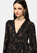 Angela Folk Print Button Down Smock Mini Dress