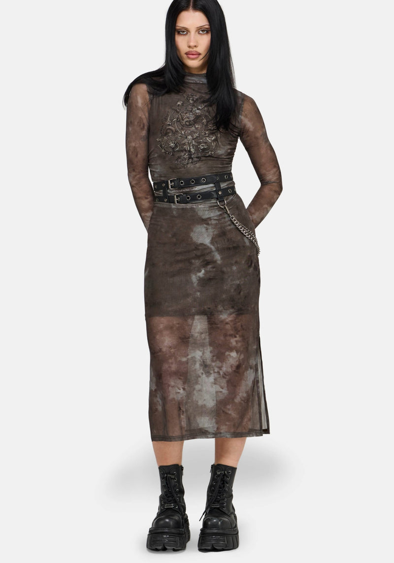 graphic midi dress Eros Realm Graphic Mesh Midi Dress