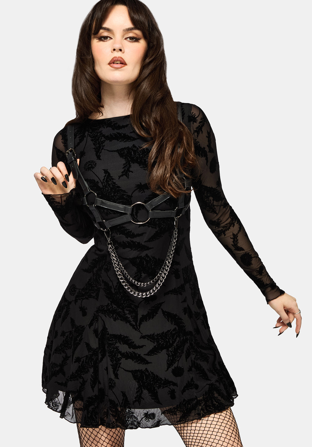 Cimora Dandelion Flocked Mesh Mini Dress Disturbia Cimora Dandelion Flocked Mesh Mini Dress Disturbia