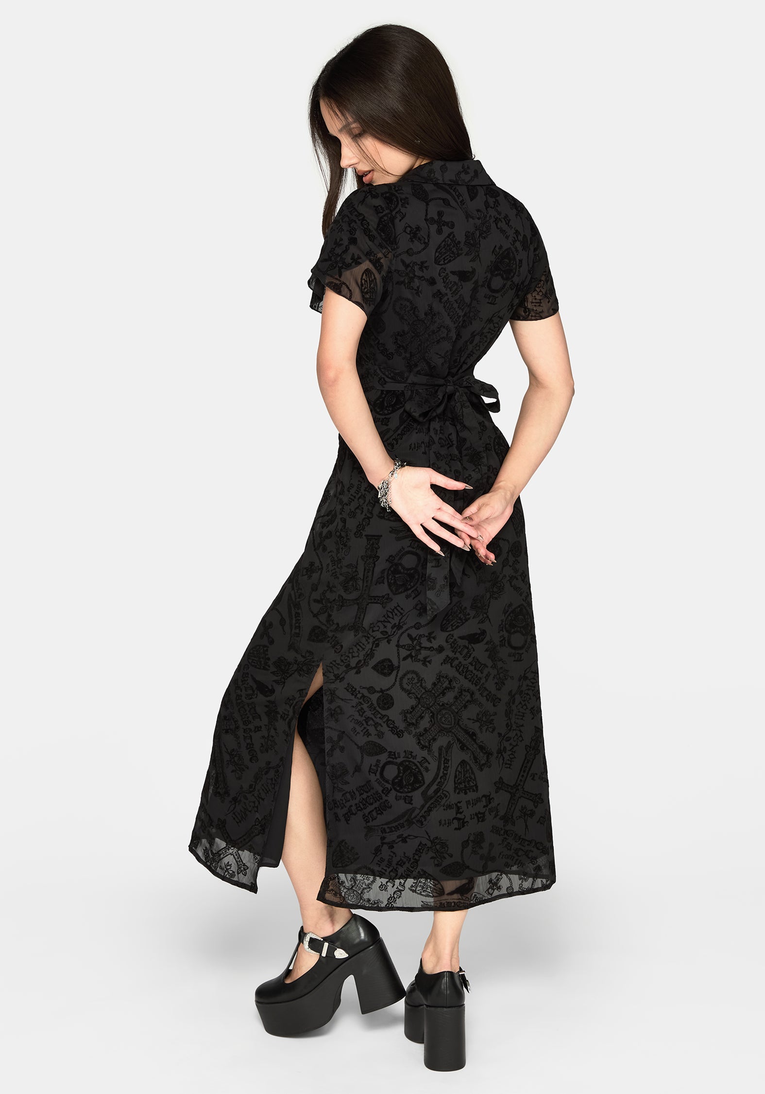 Sanct Flocked Chiffon Puff Sleeve Midaxi Dress – Disturbia