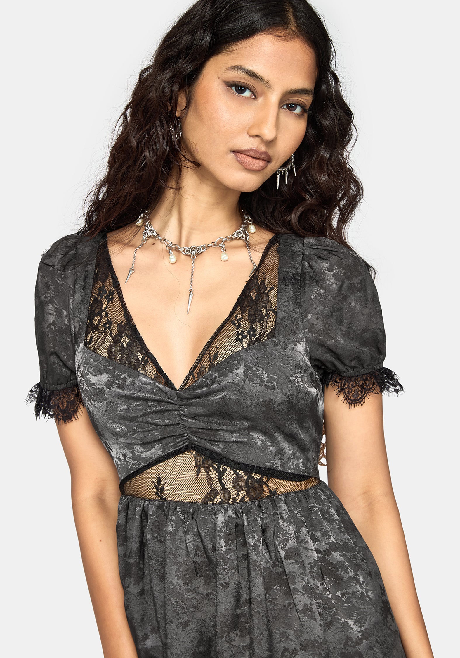 Lili Jacquard Lace Insert Ruched Bust Midi Dress – Disturbia