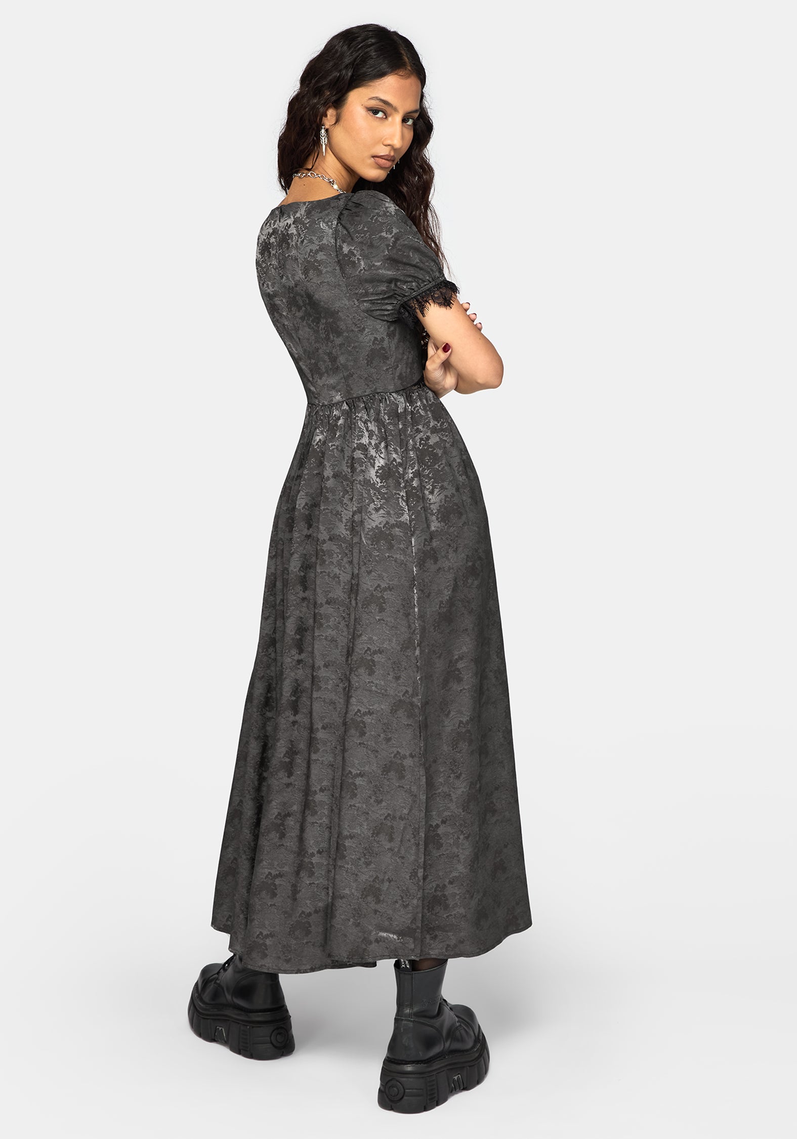 Lili Jacquard Lace Insert Ruched Bust Midi Dress – Disturbia