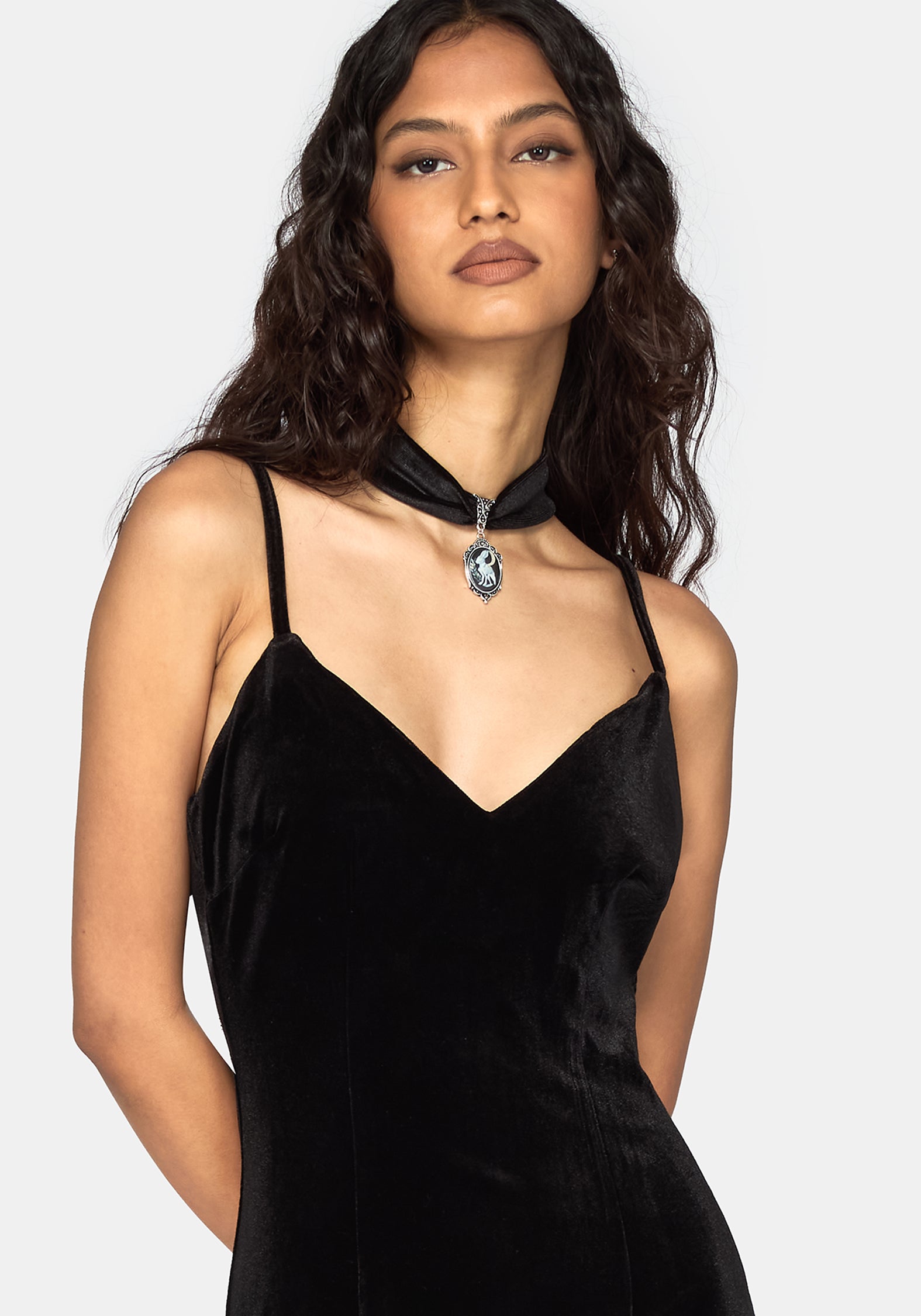 Cathy Velour Lace Hem Cami Midaxi Dress