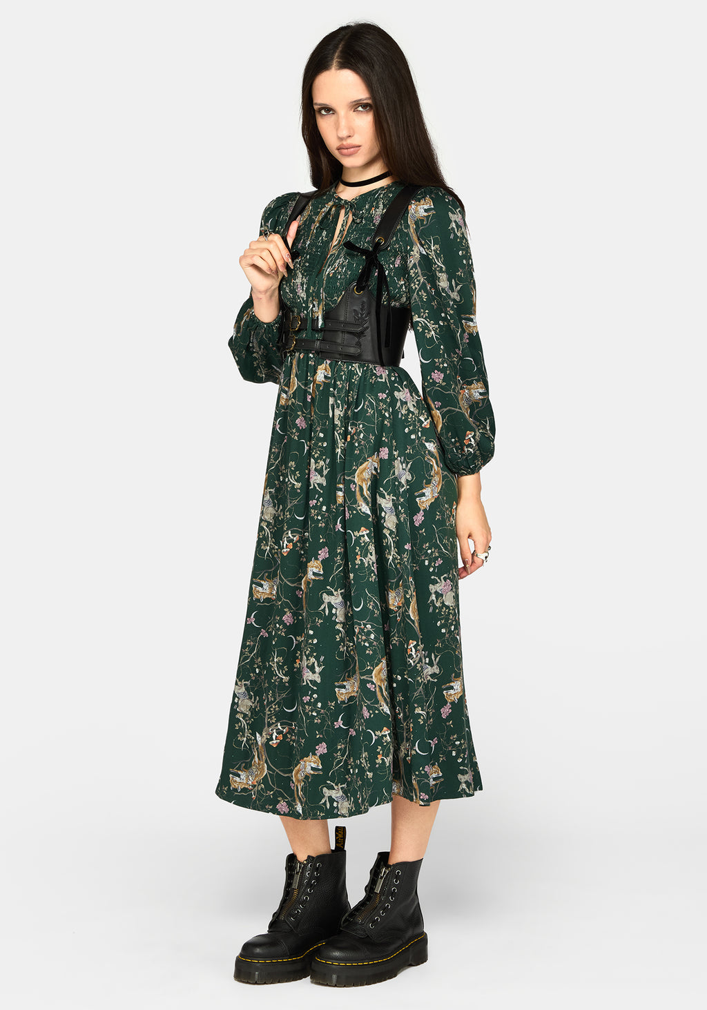 midi dress with combat boots Renard Print Smocked Keyhole – Disturbia Bec and Bridge - Height:45