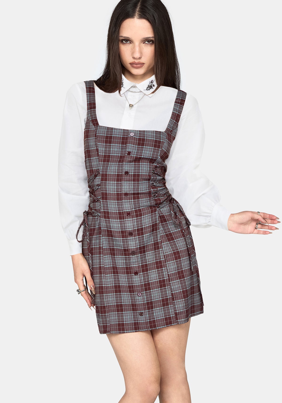 Aimil Check Lace Up Side Mini Dress