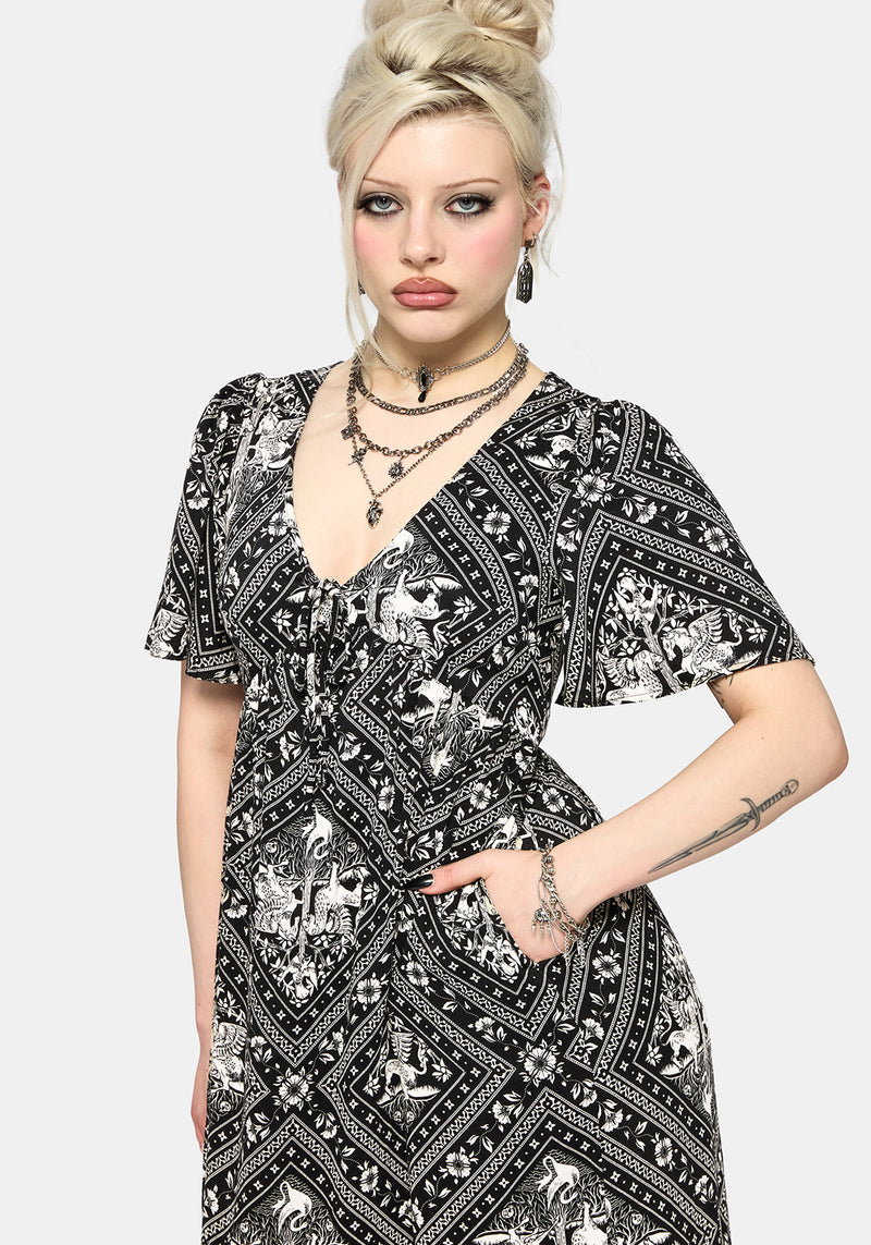 chinese dress ladies Hexweave Print Floaty Sleeve Maxi Dress – Disturbia
