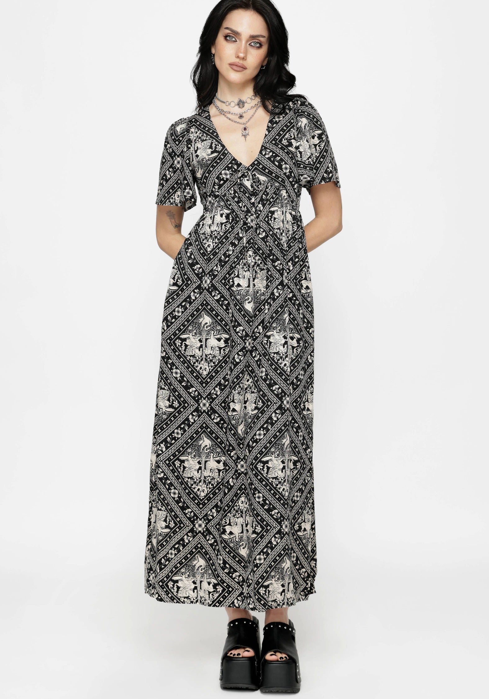 Hexweave Print Floaty Sleeve Maxi Dress