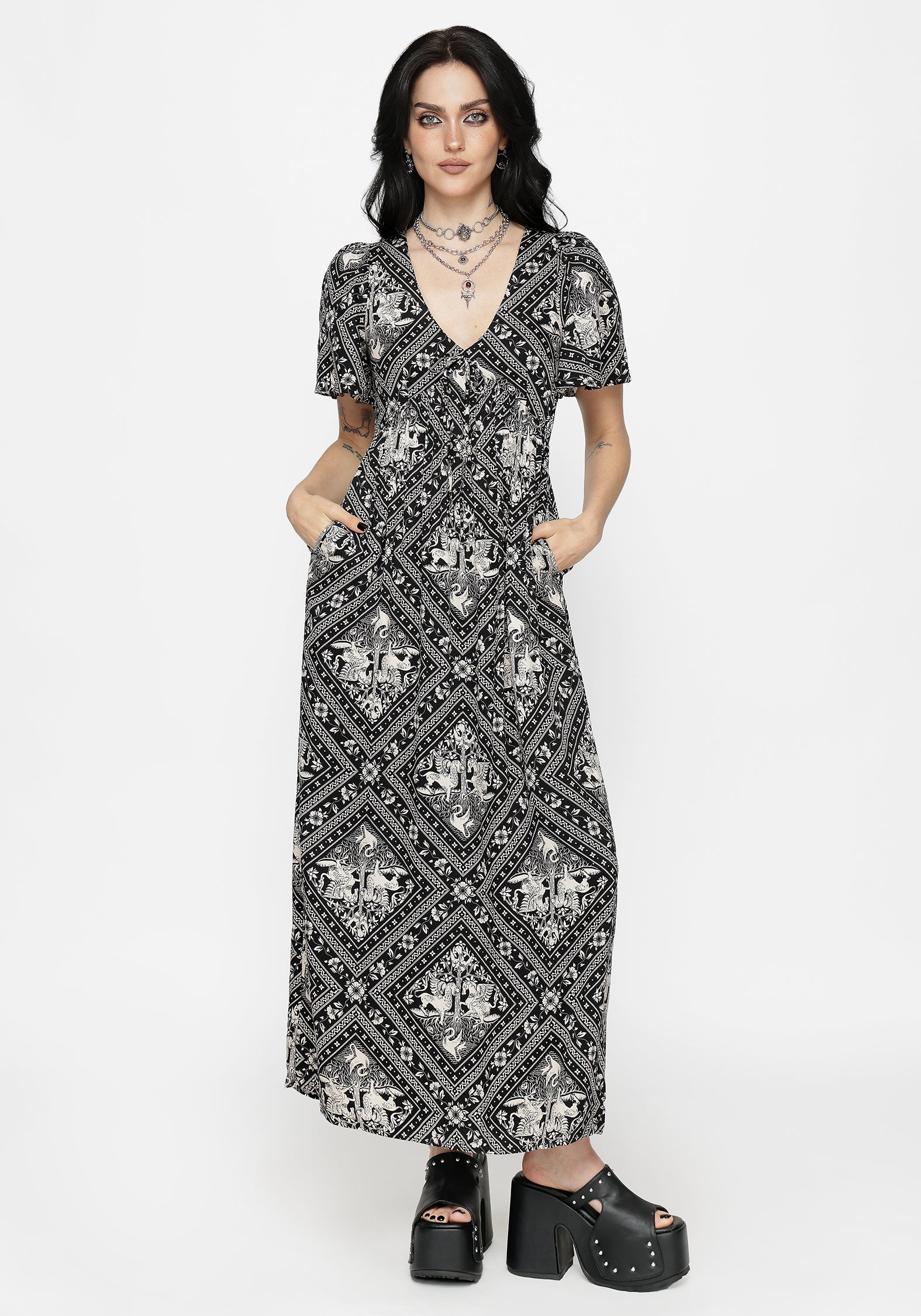 Hexweave Print Floaty Sleeve Maxi Dress