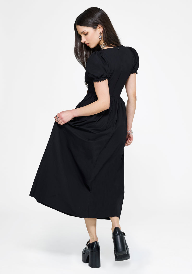 Arianwen Embroidered Puff Sleeve Midaxi Dress - Black – Disturbia