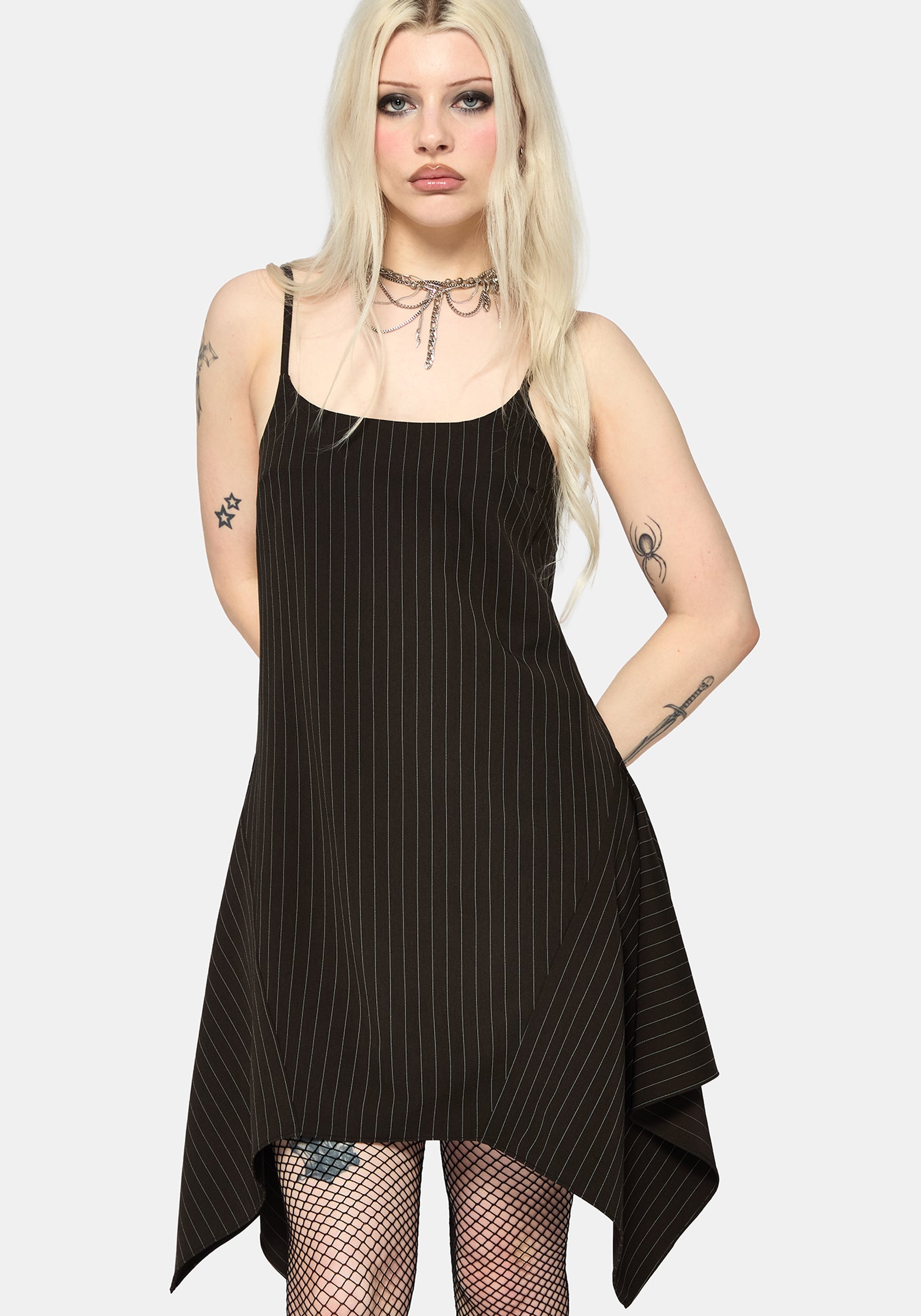 Alecto Pinstripe Handkerchief Hem Mini Dress US 2