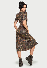 Haunt Medieval Print Wrap Midi Shirt Dress