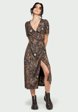 Haunt Medieval Print Wrap Midi Shirt Dress