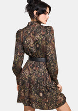 Haunt Medieval Print Mini Shirt Dress