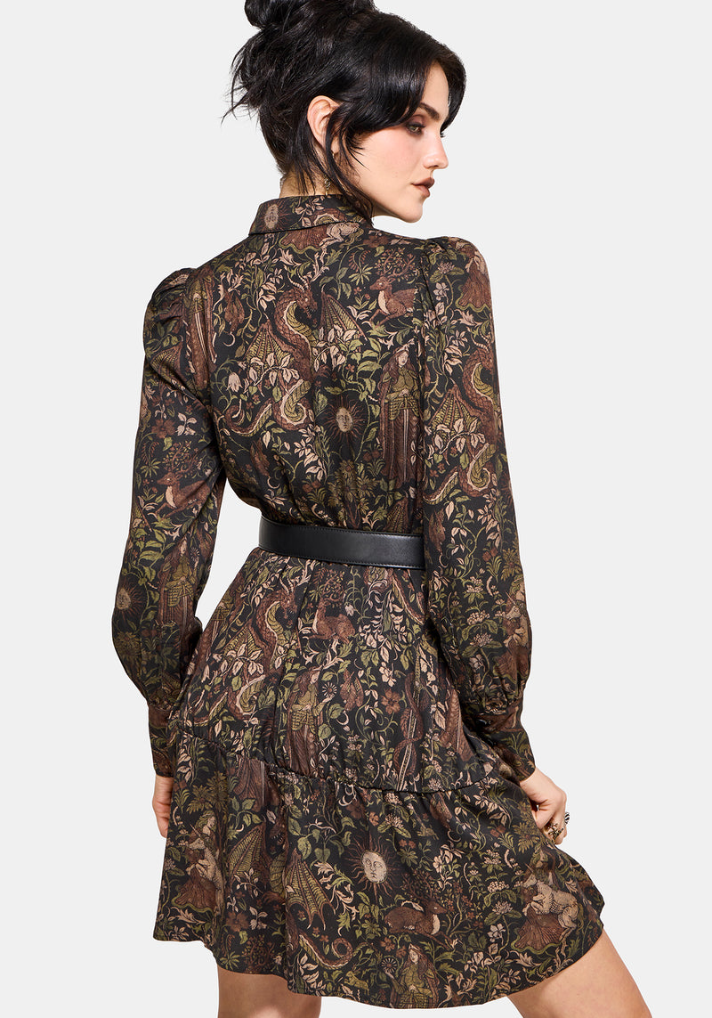 medieval mini dress Haunt Medieval Print Mini Shirt Dress – Disturbia