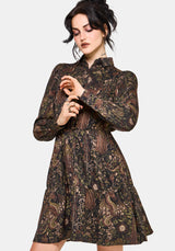 Haunt Medieval Print Mini Shirt Dress