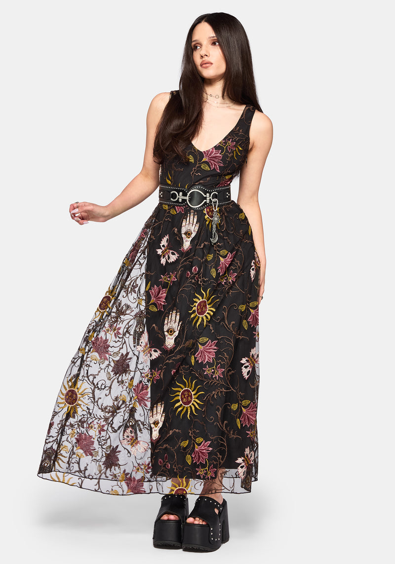 Angela Folk Embroidered Mesh Gown  Disturbia