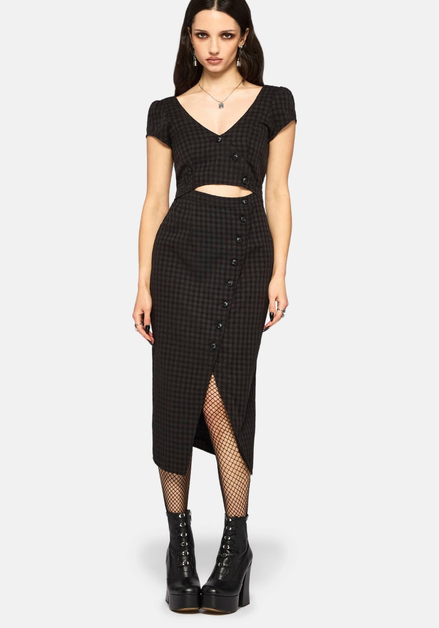 Ziggy Check Cut Out Midaxi Dress – Disturbia Ziggy Check Cut Out Midaxi Dress – Disturbia