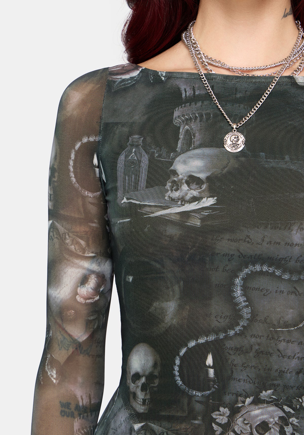 Nox Print Mesh Panelled Skirt Mini Dress