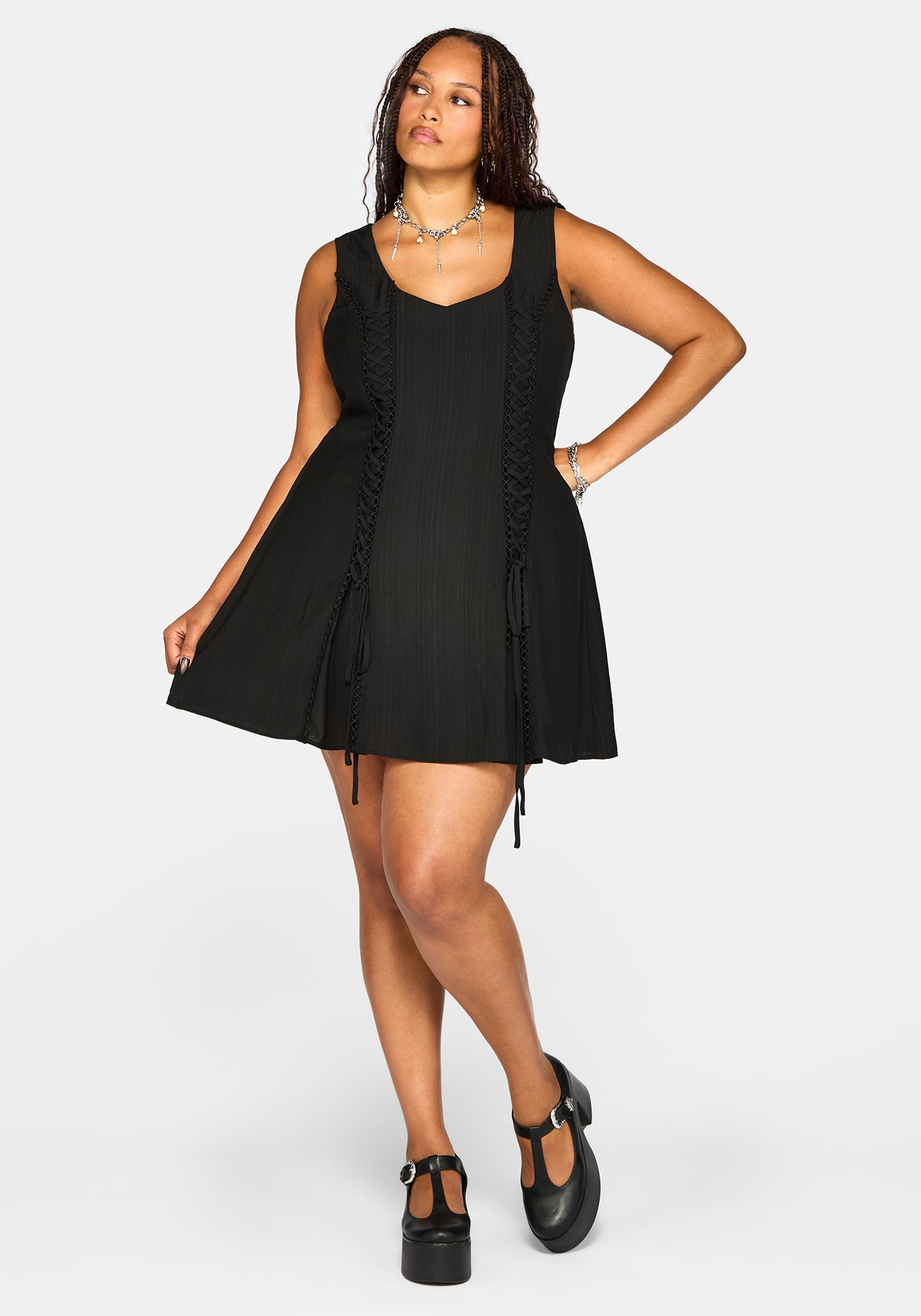 Tasmina Lace Up Front Mini Dress – Disturbia