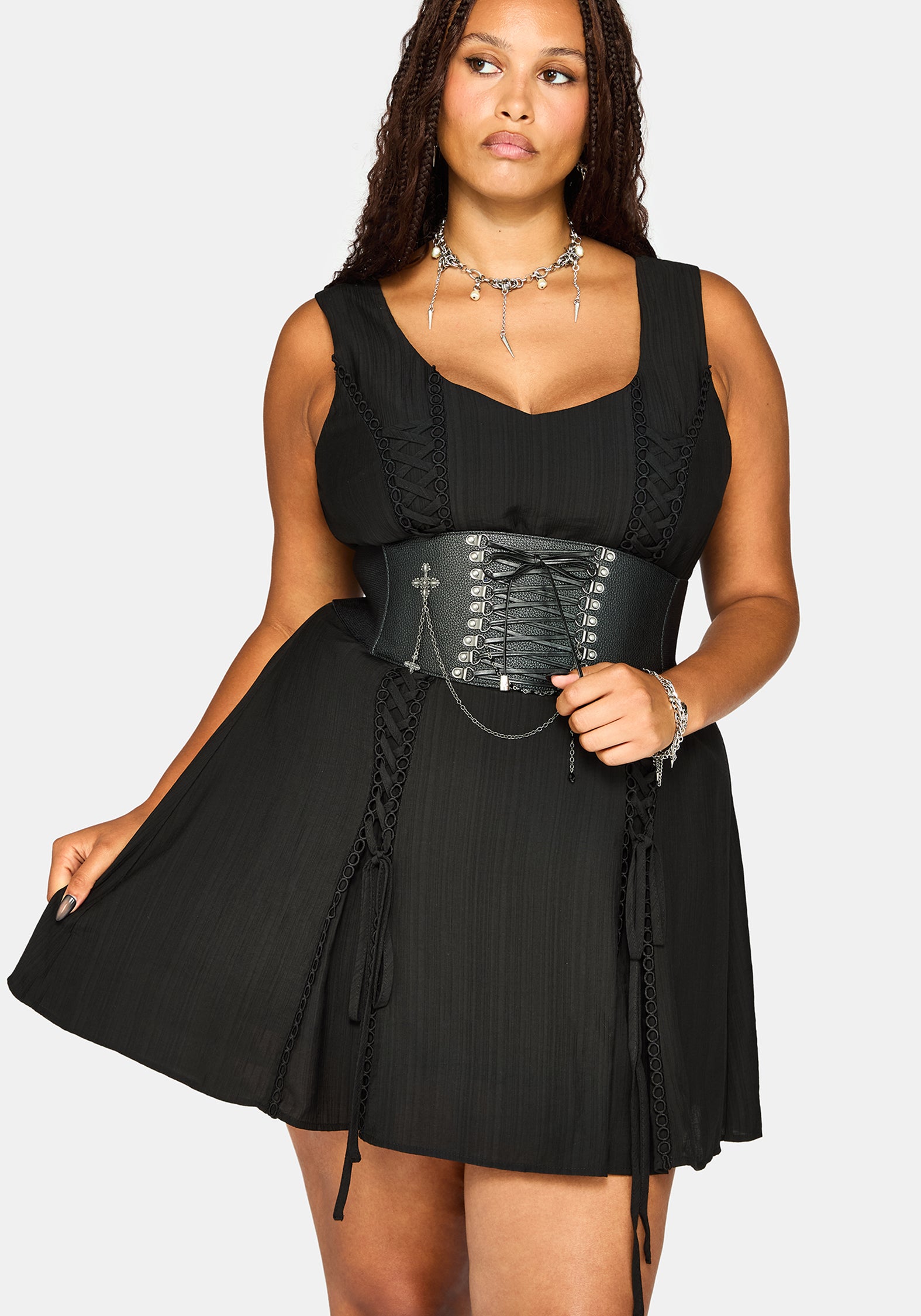 Tasmina Lace Up Front Mini Dress – Disturbia