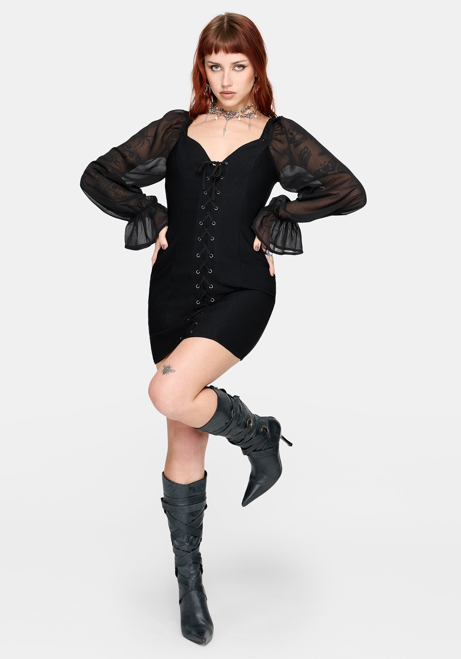 lace up front dress Liana Long Sleeve Lace-Up - Taupe up design in the front Oasis Lace Up Mesh Mini